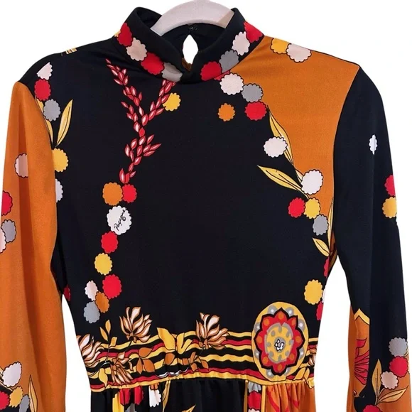 Vintage 1970s Paganne by Gene Berk Longsleeve Maxi Dress Mandarin Collar - Picture 3 of 10